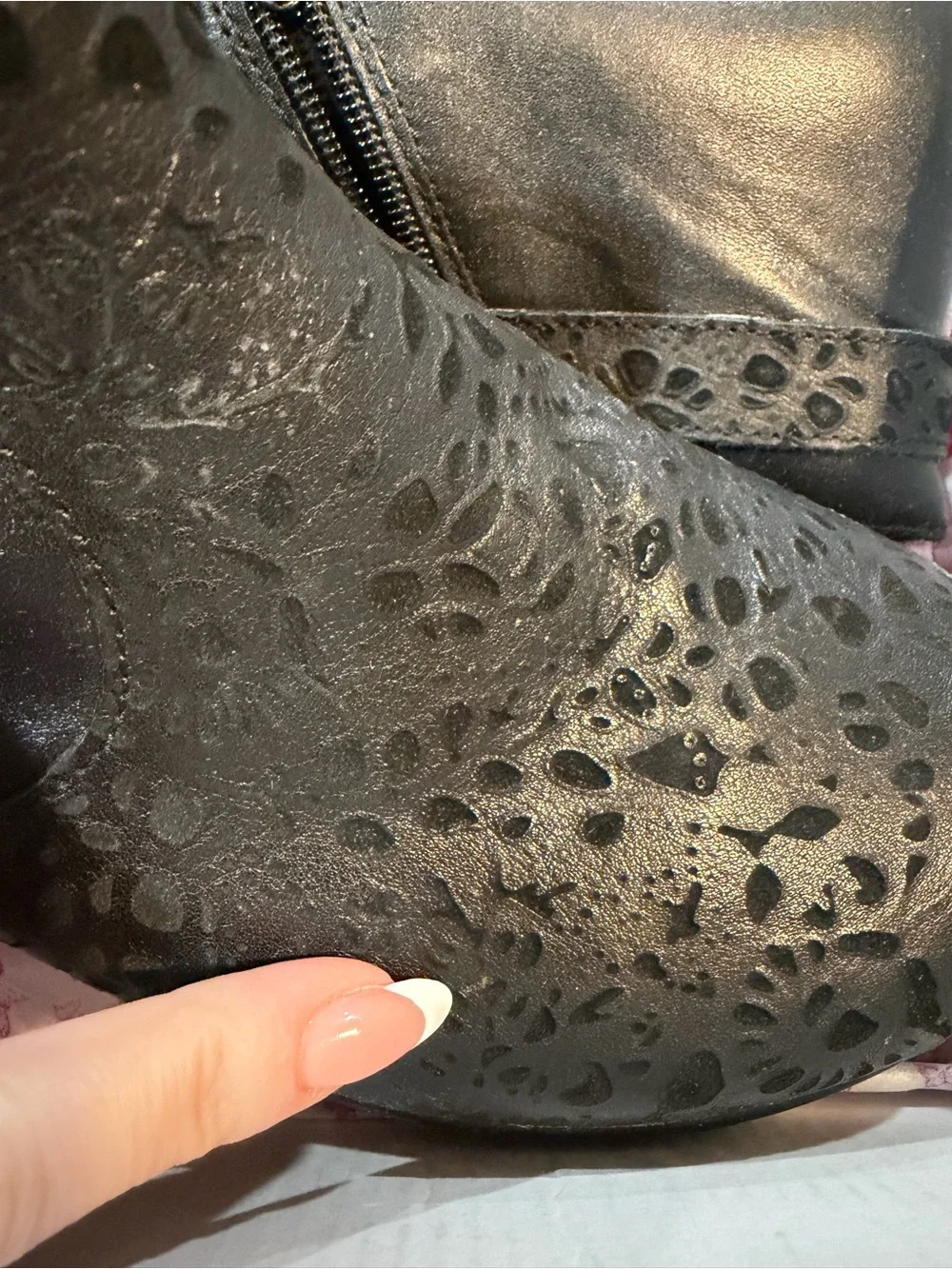 Alegria Black Floral Cutout Wedge Ankle Boots